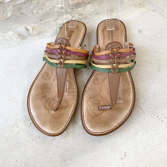BORN Women's Hoda Slide Leather Sandal in Citrus Multi Color Thong Size 10 - Picture 1 of 9